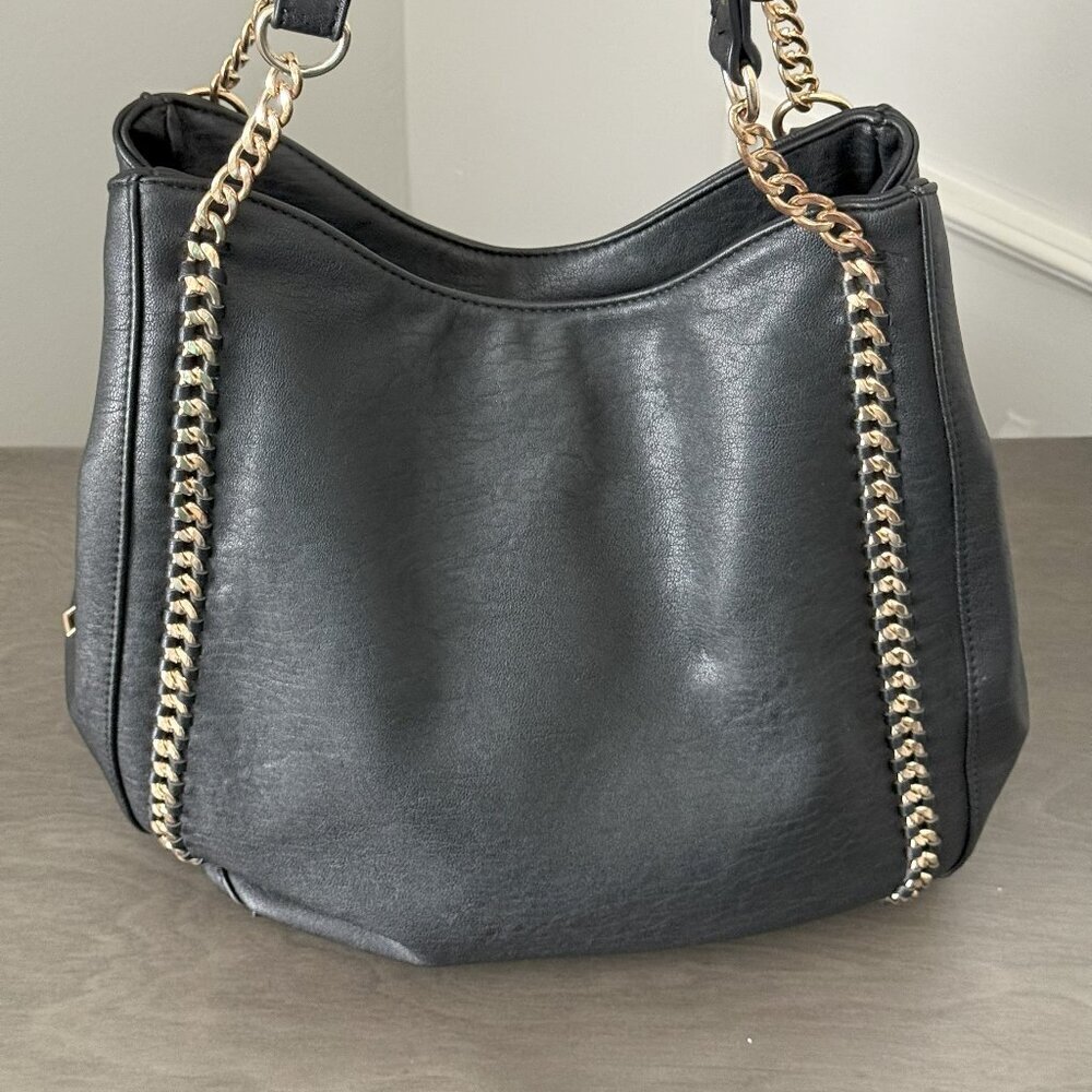 Miztique Black Purse With Gold Tone Chain Accents